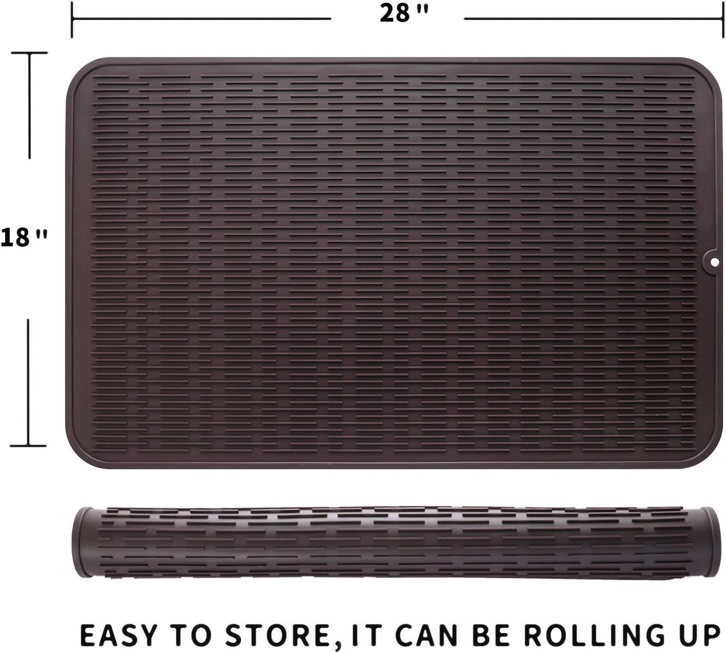 Silicone Dish Drying Mat for Multiple Usage,Easy clean,Eco-friendly,Heat-resistant Silicone Mat for Kitchen Counter or Sink,Refrigerator or Drawer Liner Coffee 3XL 28 inches x 18 inches