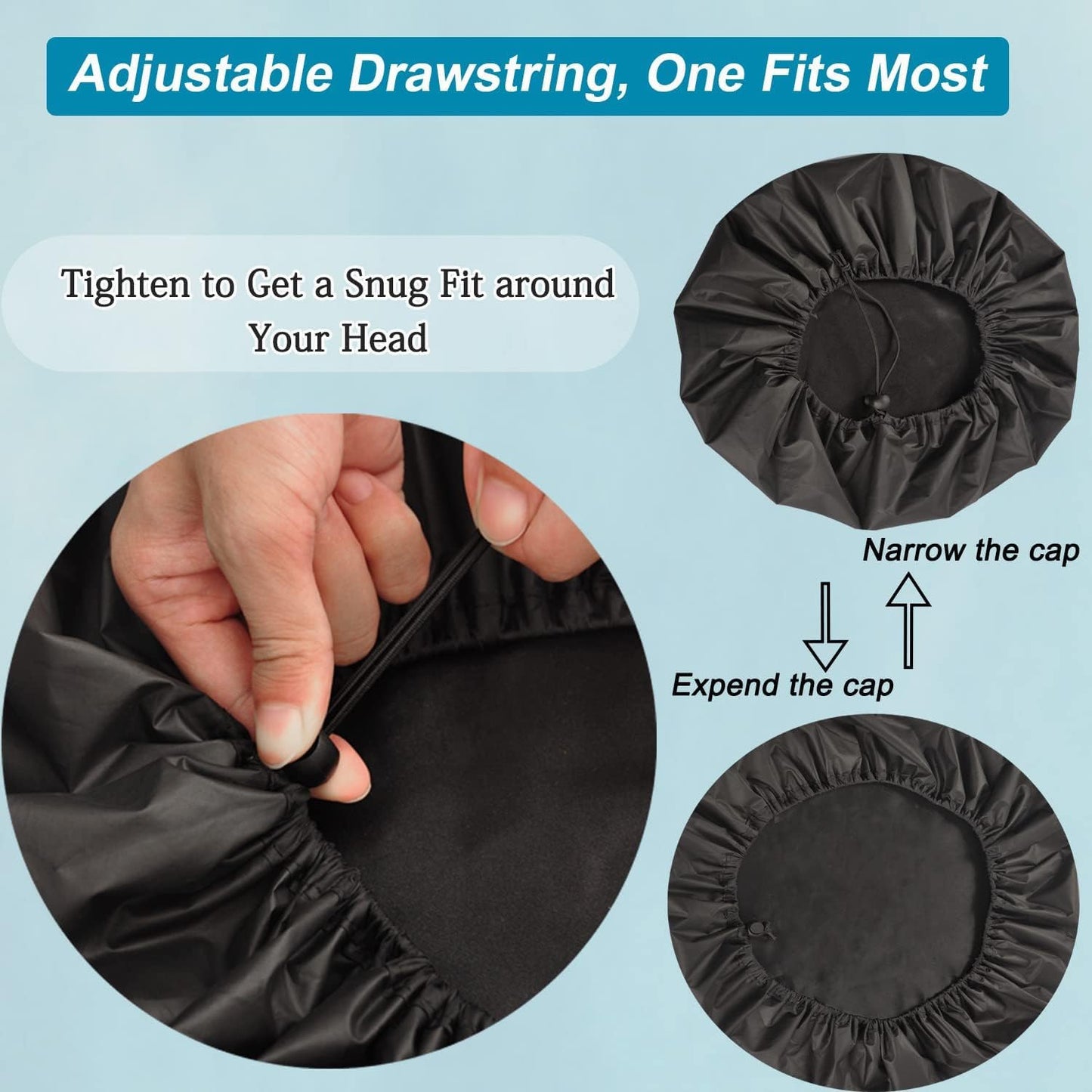 3 Pcs Super Jumbo Adjustable Satin Lined Shower Caps for Long Hair & Braids, Extra Large Shower Cap for Women & Men, Reusable XL with Waterproof Edge for Dreadlocks, Locs (Black)