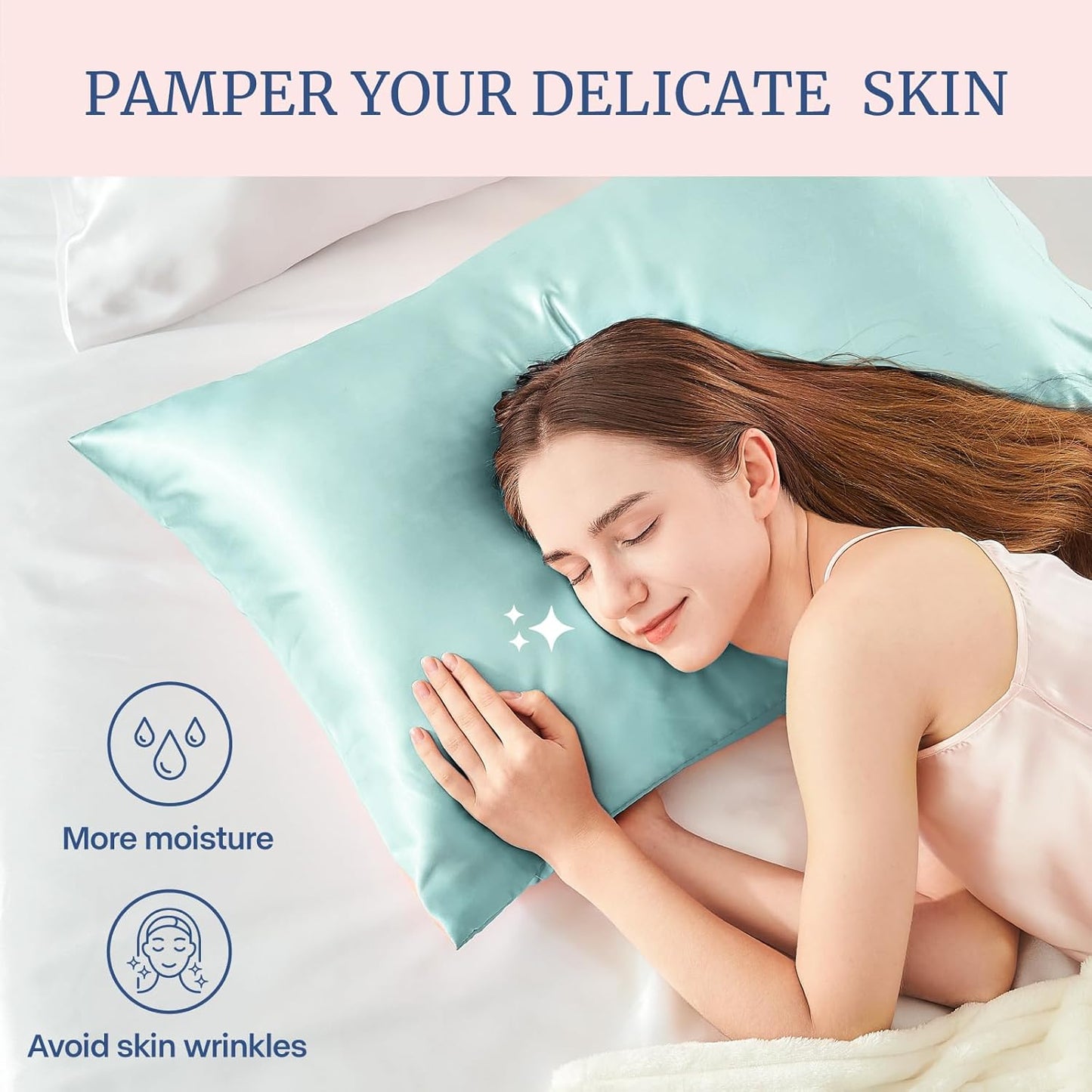 BEDELITE Satin Pillowcase for Hair and Skin, Super Soft and Cooling Similar to Silk Pillow Cases 2 Pack with Envelope Closure, Gift for Women Men(20"x40" King Size, Blue Grey)