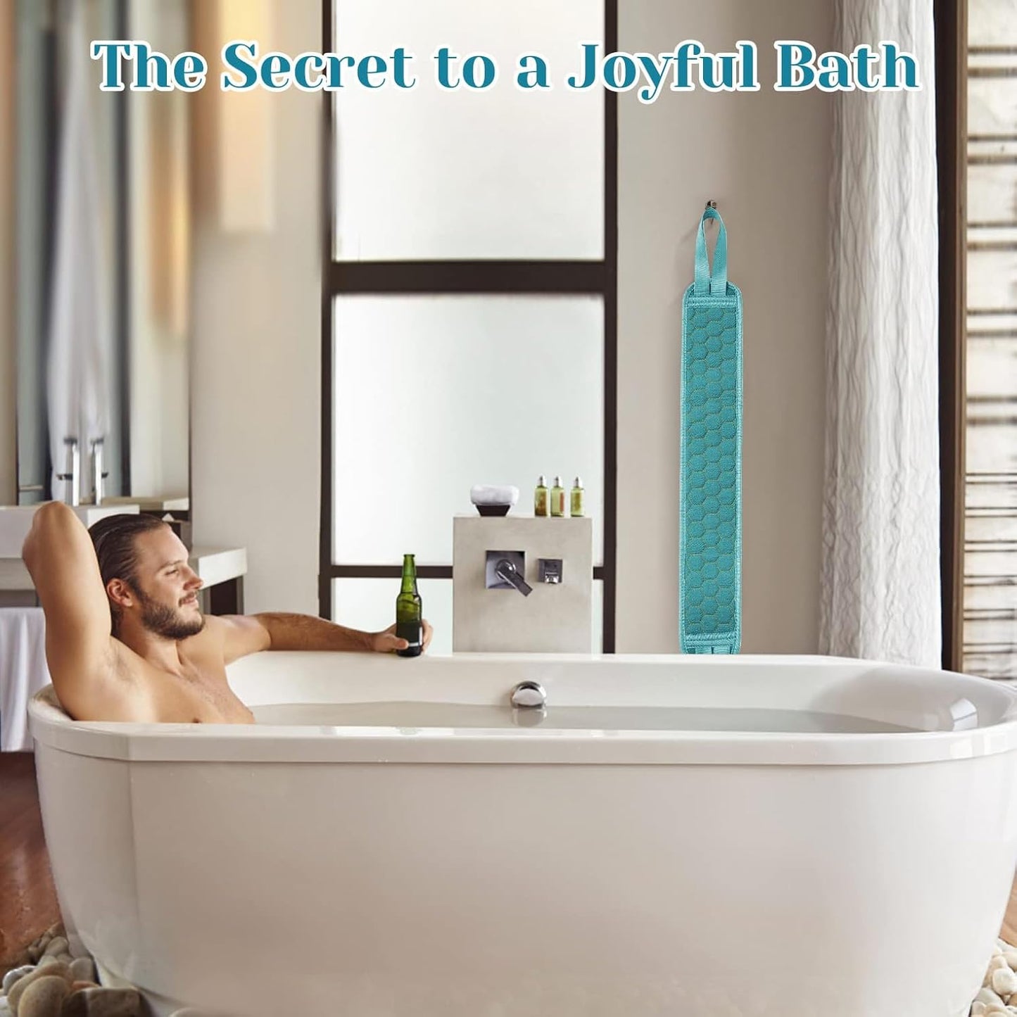 Inmorven Back Scrubber for Shower Exfoliating Body Scrubber 40 inch Double-Sided Back Exfoliator Scrub Towel, Bath Body Brush Widened Back Washer with Handle for Men and Women Green