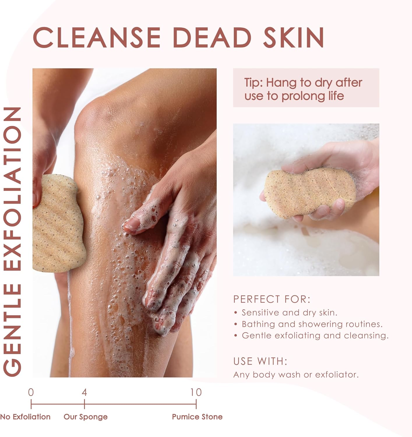 Konjac Sponge Body (2 Pack) Exfoliating Walnut | Microplastic Free 100% Natural | Non-Toxic | Biodegradable | Eco-Friendly | Plastic Free Packaging