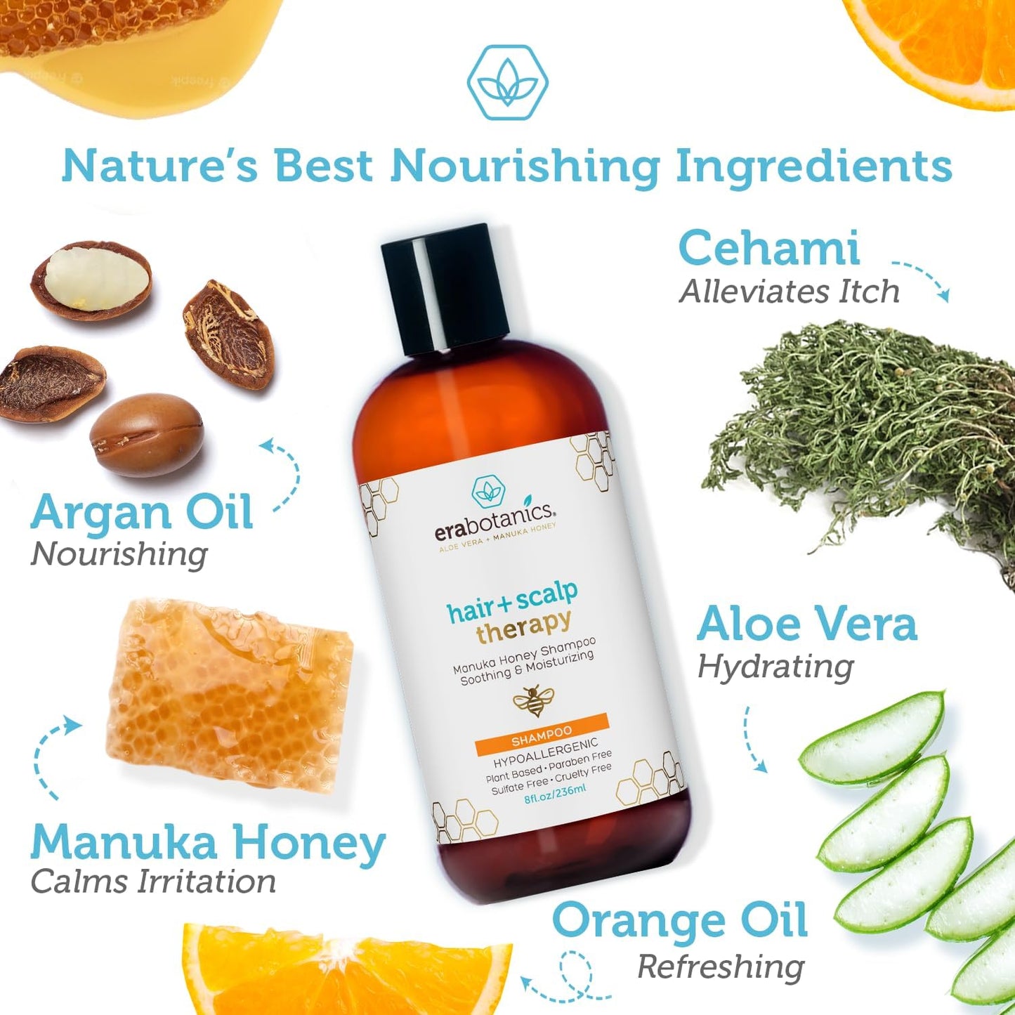 Era Organics Manuka Honey Shampoo & Conditioner - Sulfate-Free Shampoo & Conditioner Set To Moisturize Itchy, Dry Scalp & Damaged Hair - Soothing Aloe Vera & Argan Oil Formula for Women & Men