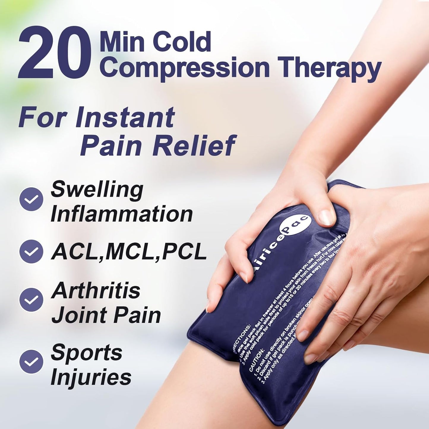 2 Ice Packs for Pain Relief, Gel Cold Pack for Knee Neck Shoulder Ankle Elbow Hip Back Injuries Reusable, Hot & Cold Compress Therapy for Swelling, Bruises, Surgery, 7”x 11”, Blue