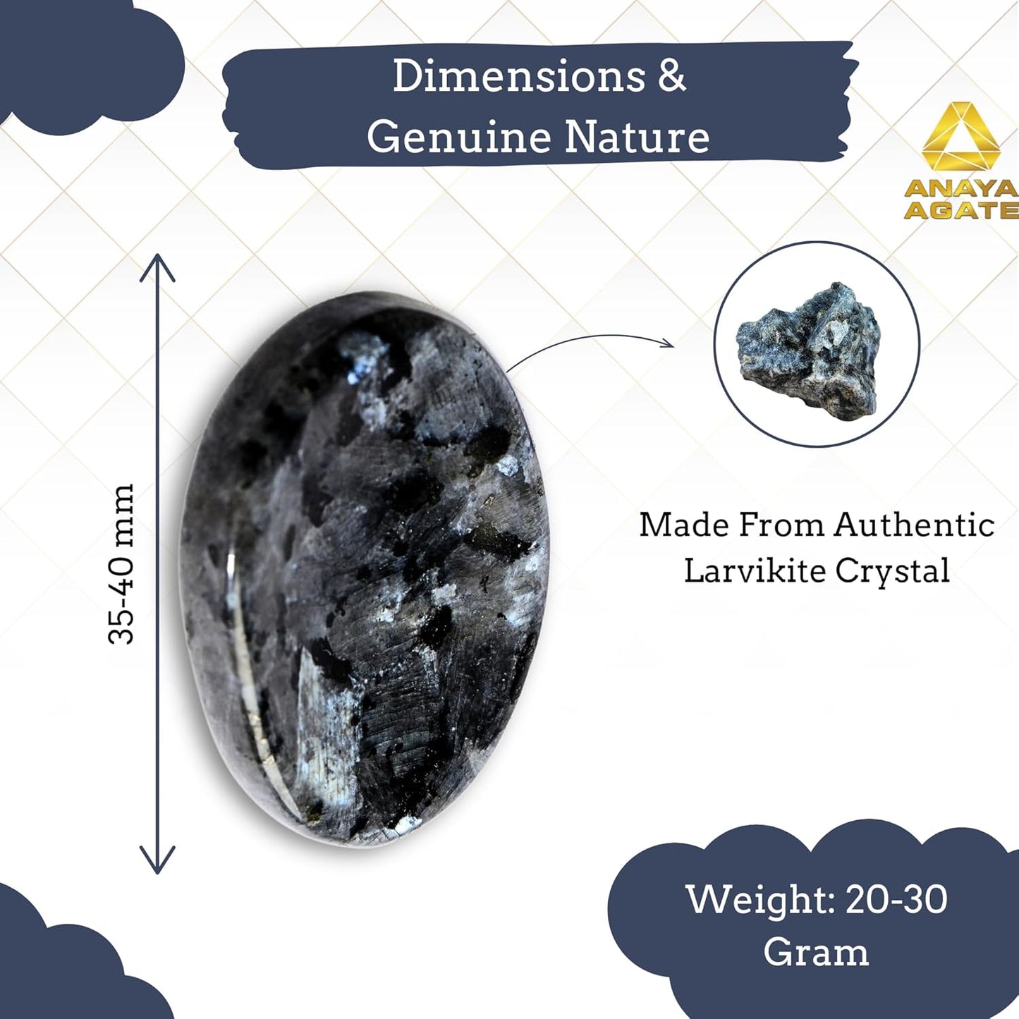 Larvikite Worry Stones – Crystal Thumb Worry Stone for Anguish, Stress – Relaxing & Soothing Balance Stones for Meditation, Relief – Healing Stones & Crystals for Men, Women