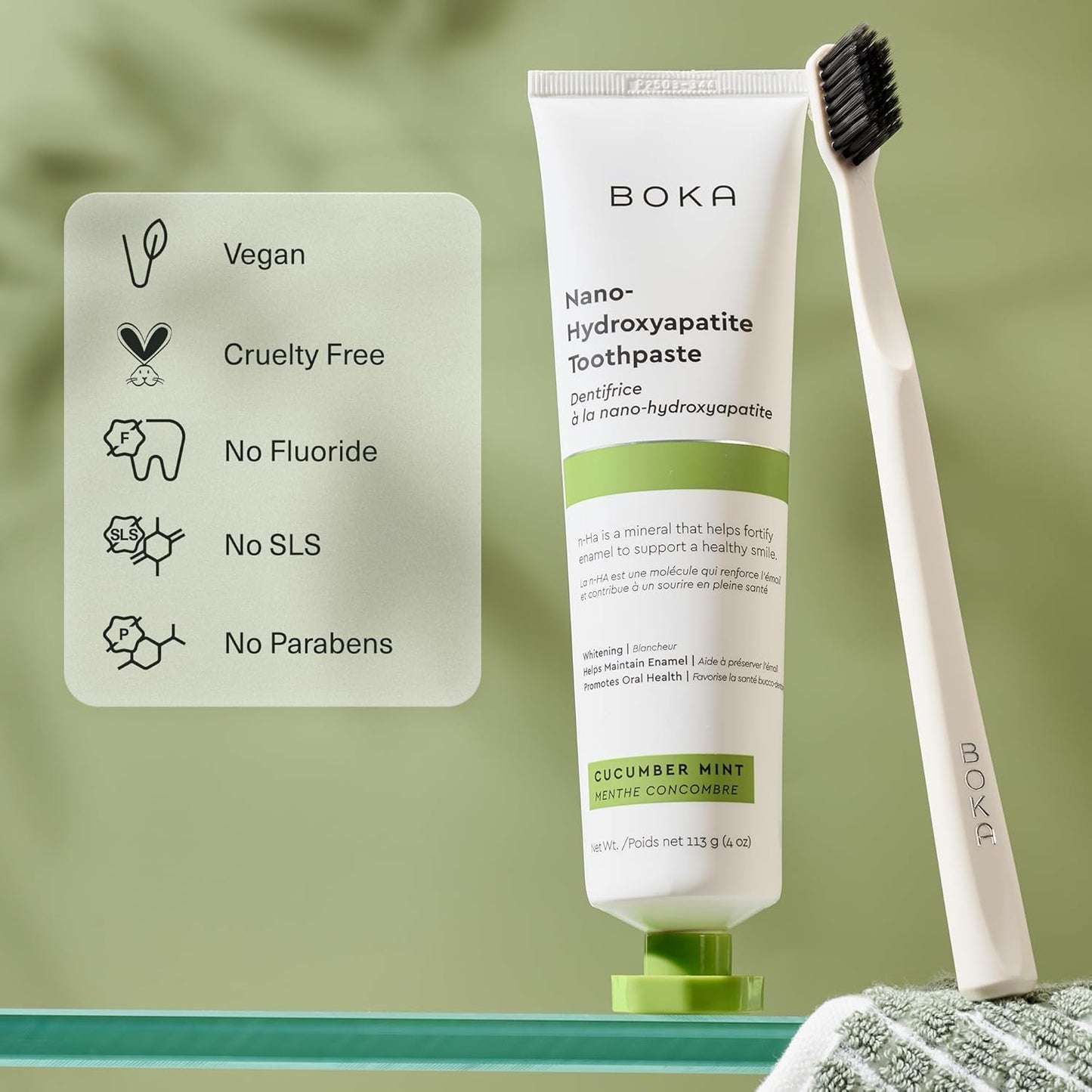 Boka Fluoride Free Toothpaste, Nano Hydroxyapatite Toothpaste, Appropriate for Sensitive Teeth - for Adult, Kids Oral Care - Cucumber Mint Flavor, 4 Fl Oz 3Pk US Manufactured