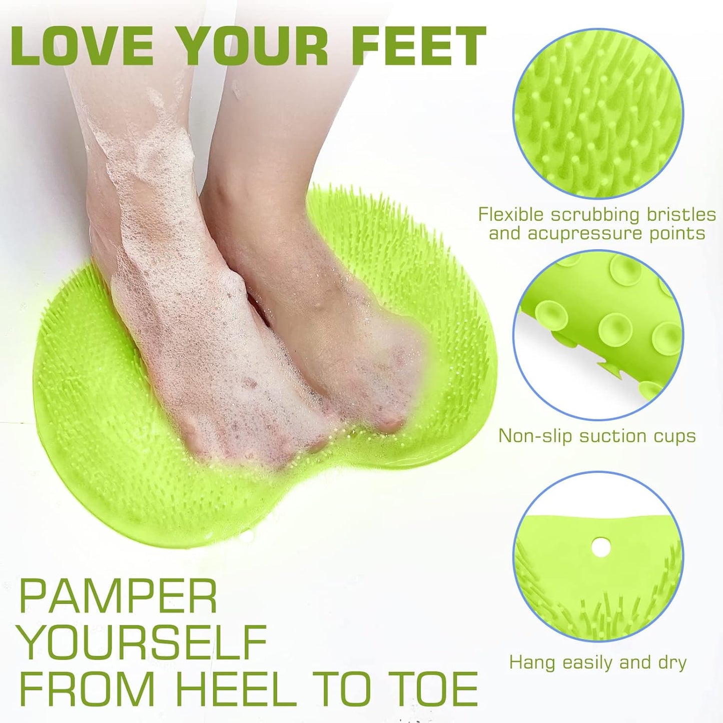 Shower Foot Scrubber Mat Back Washer Back Exfoliating Bath Wash Pad Wall Mounted Slip Suction Cups Foot Scrubber for Use in Shower Cups Foot Cleaner for Men and Women