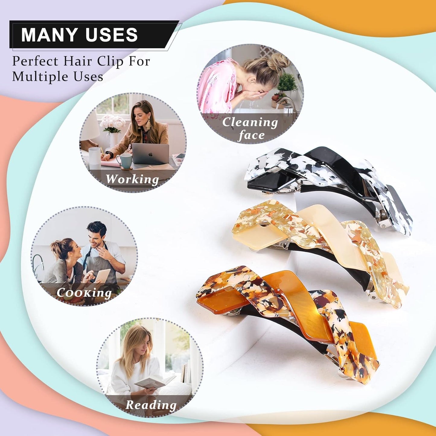 3 Pcs Barrettes for Women - Large French Hair Pins, Retro Clasps for Thick Hair Accessories (mahua5)