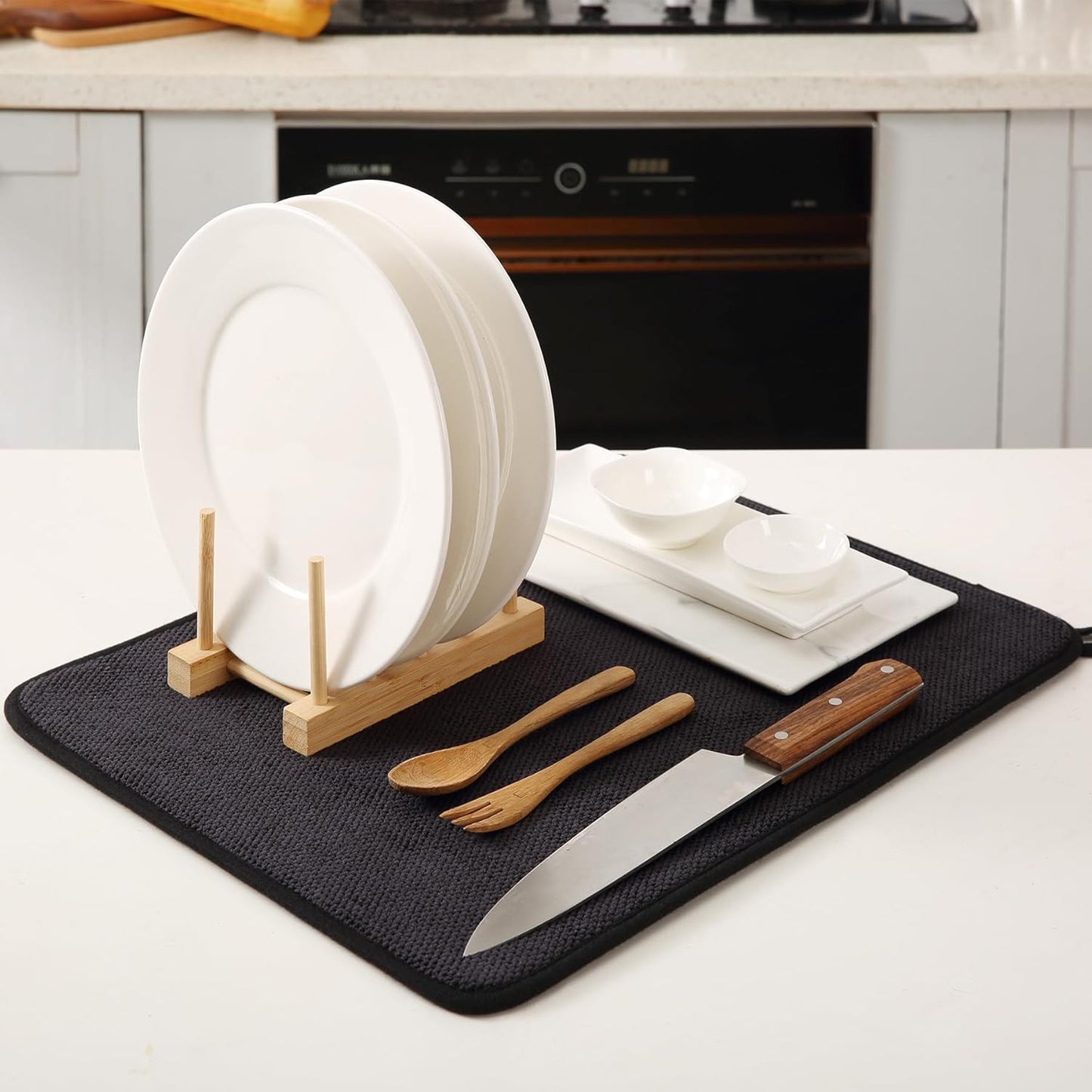 2 Pack Microfiber Dish Drying Mat for Kitchen Counter,Ultra Absorbent Dish Drainer Mat ,Dish Drying Pad , Dish Rack Mat 20×15 Inch (Black)