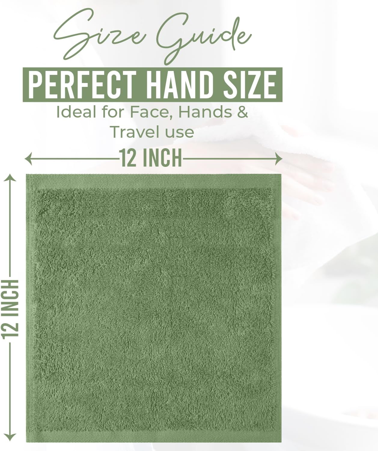 DAN RIVER 100% Cotton Wash Cloths 12 Pack [12x12] Soft & Absorbent Soft face Towels, Gym, Hotels & Spa Perfect for Everyday Use Fingertip Towels, Sage Green
