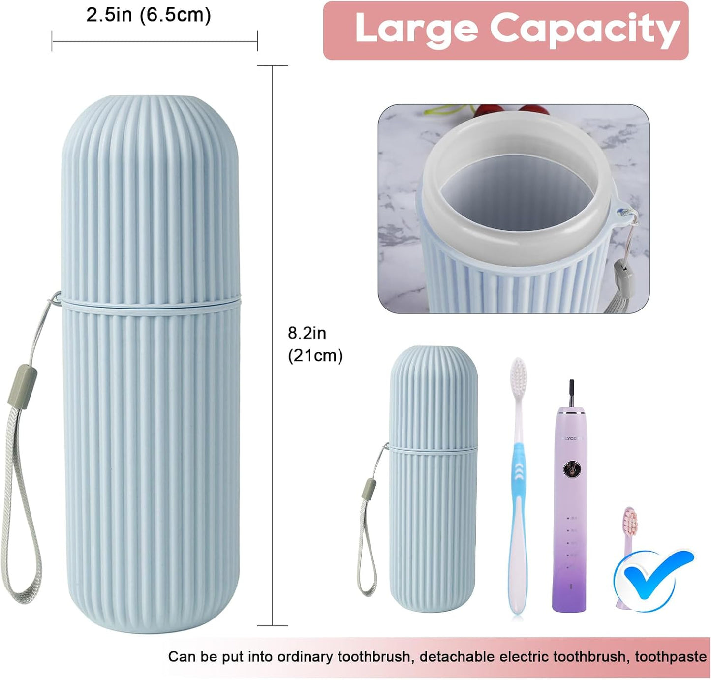 UCEC Toothbrush Travel Case, Portable Holder for Travel, Business, School - 2 Pack (Blue, Grey)