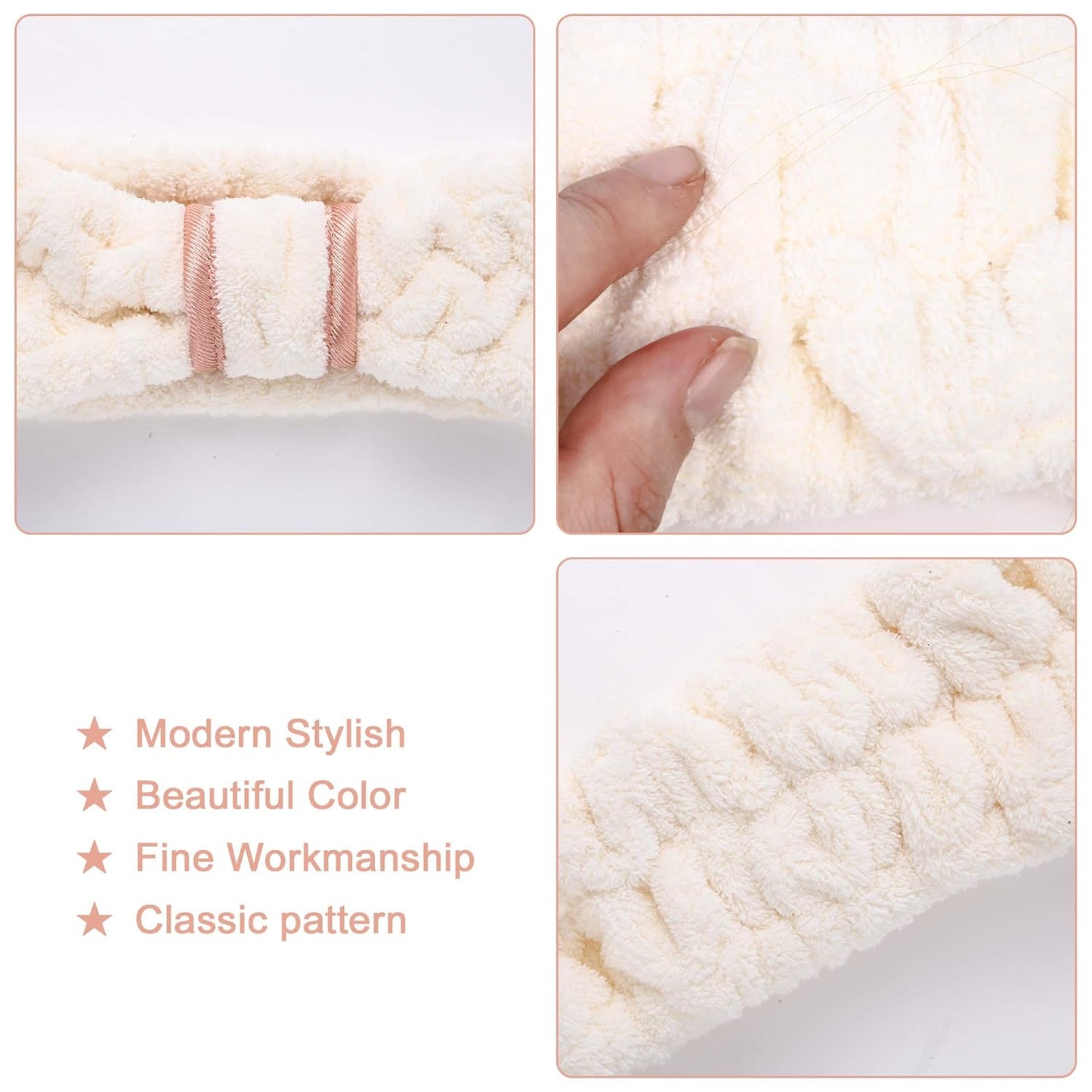 3 Pack Women's Spa Microfiber Skincare Headbands for Face Washing, Makeup Removal and More (Pink, White, Black)