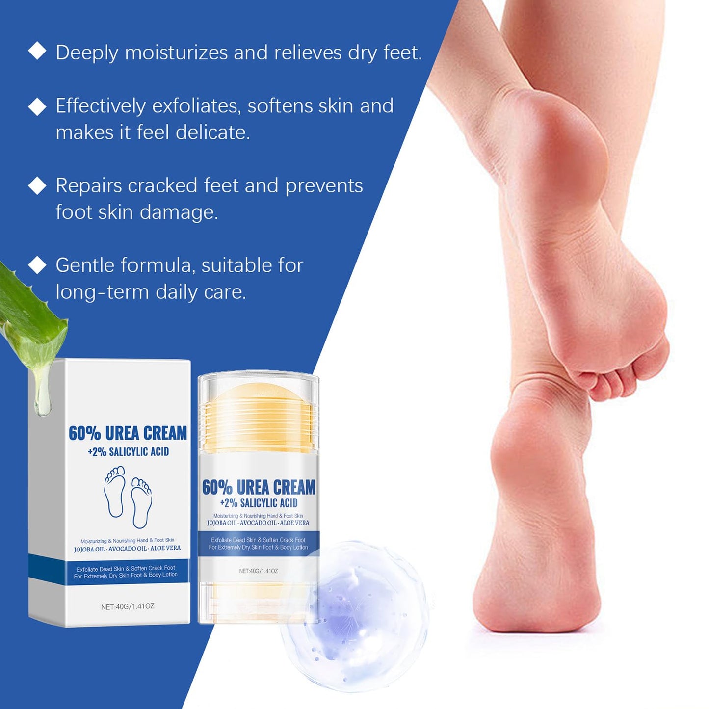 60% Urea Hydrating and Anti-Cracking Foot Cream, 2026 NEW Moisturising and Relieves Cracking and Dryness Foot Cream, Repairs and Hydrates Foot Care Stick for Dry Cracked Feet Knees Elbows Hands (1)
