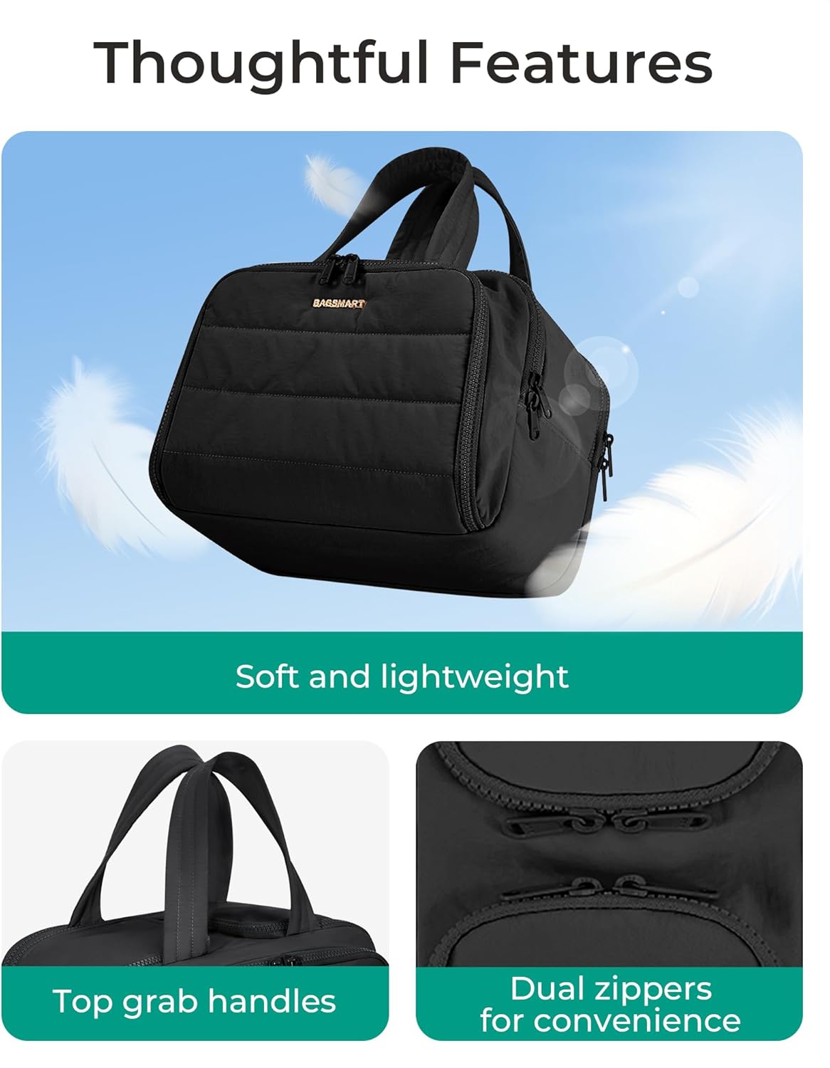 BAGSMART Travel Toiletry Bag, Puffy Toiletry Bag for Women, Wide-open toiletry bags for traveling, Large Travel Cosmetic Makeup Bag Organizer for Accessories,Toiletrie (Steel Blue)