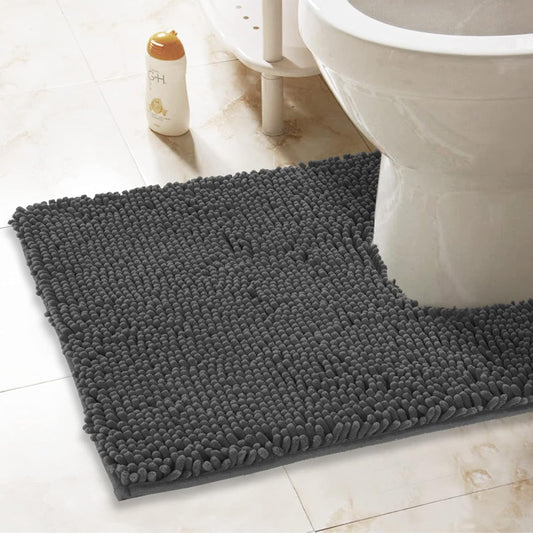 ITSOFT Non-Slip Shaggy Chenille Toilet Contour Bathroom Rug with Water Absorbent, 24 x 21 Inches U-Shaped Charcoal Gray