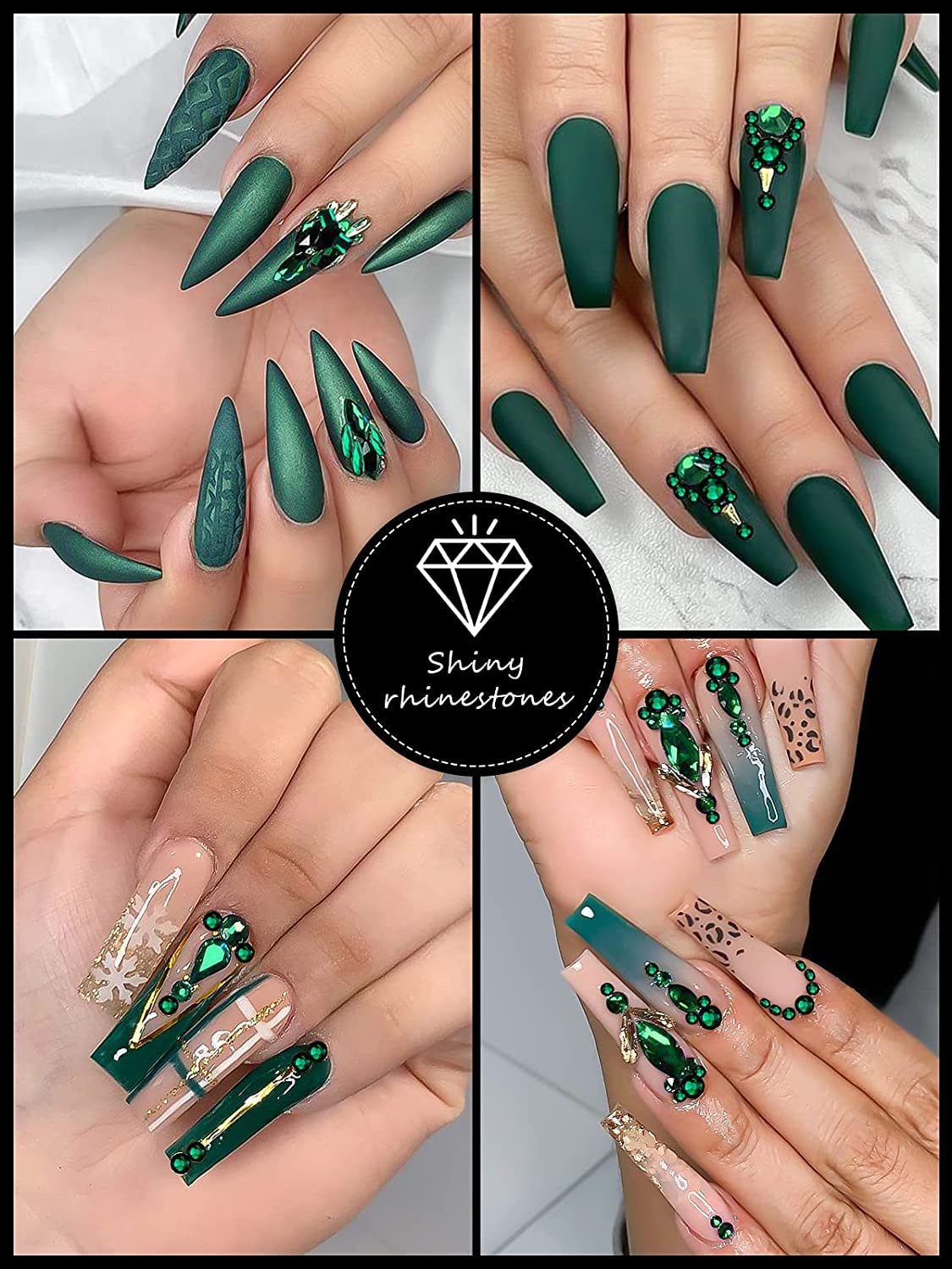3100Pcs Green Rhinestones for Nail, EBANKU 12 Types of 600 Nail Diamonds +2500 Flat Rhinestones Kit Mixed Shape AB Nail Gems Jewels with Rhinestone Picker Dotting Pen Tweezers