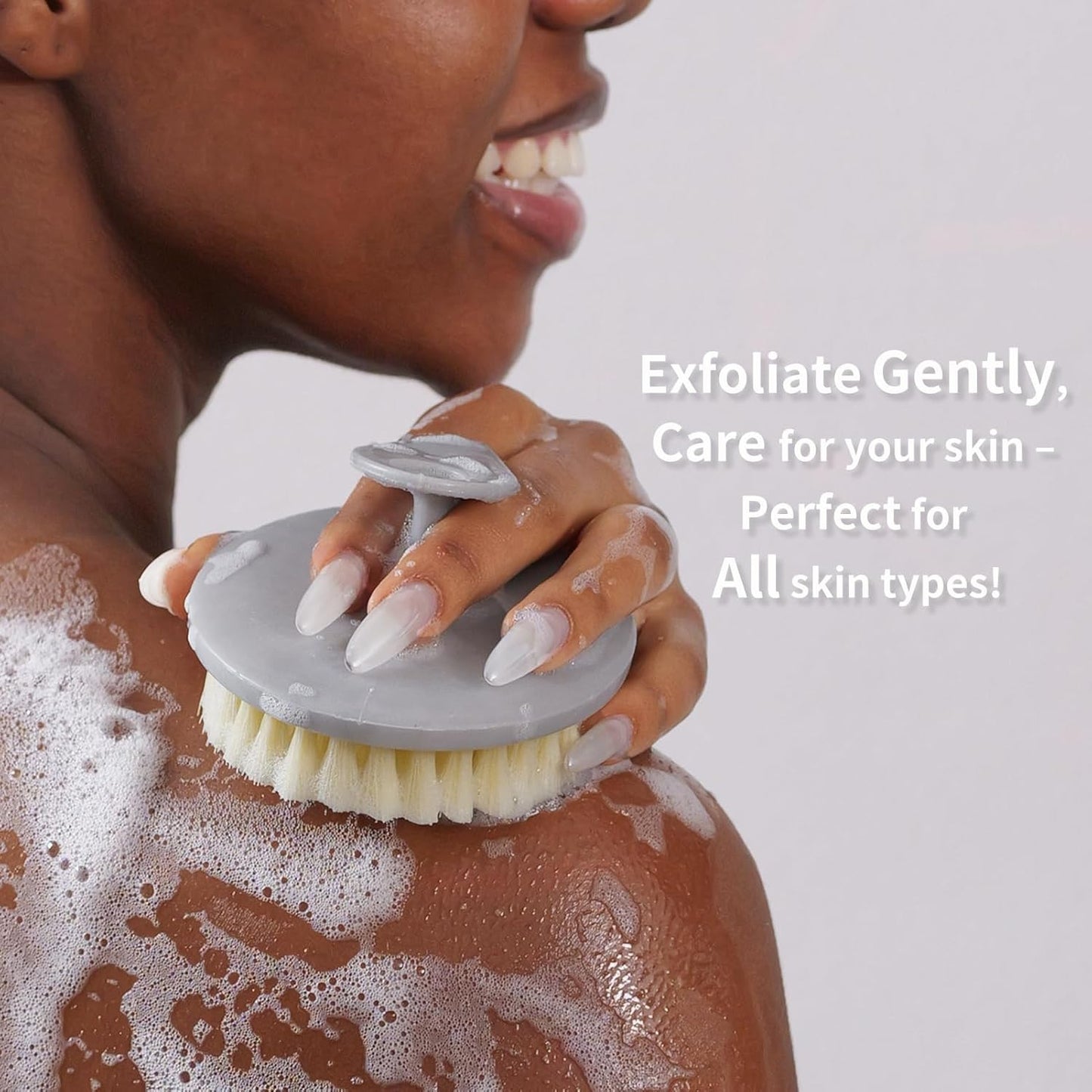 Body Scrubber 2 Pack, BEAUTAIL Gentle Exfoliating Shower Bath Brush, Soft Bristle Brushes for Sensitive Skin Women Men, Non-Slip Hand-Clip, Durable and Long Lasting (Blue+Gray)