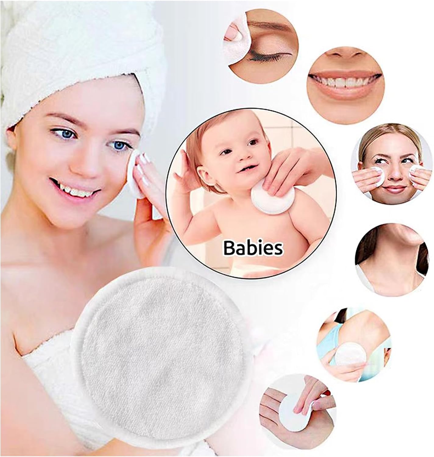 Reusable Makeup Remover Pads, Eco-Friendly Bamboo Cotton Rounds Face Pads, Facial Cleansing Cotton Rounds with Washable Mesh Pouch, 4 Count