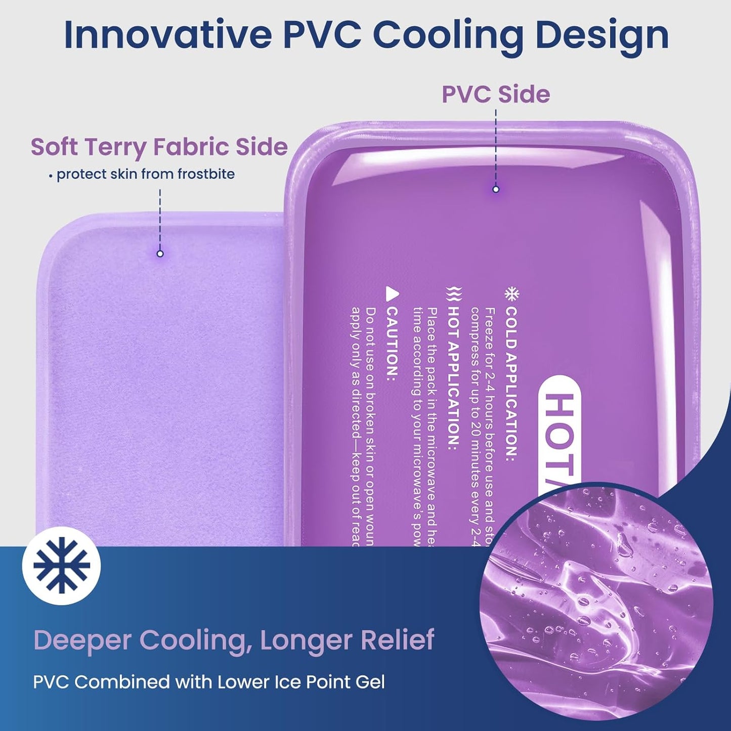 REVIX Ice Packs for Injuries Reusable, 2 Packs Hot & Cold Gel Ice Packs with PVC Cooling Design & Adjustable Strap, Flexible Therapy on Joints, Muscles, Shoulder, Back and Knee (10" x 5" Purple)