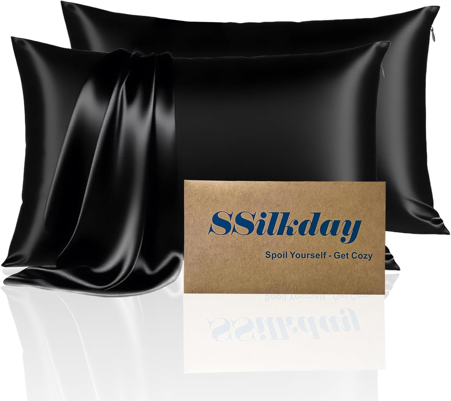 Mulberry Silk Pillow Cases 2 Pack Standard Size with Zipper, Ultra Smooth Soft Breathable Cooling Pillow Cases for Hot Sleepers, Silk Satin Pillowcase for Hair and Skin Set of 2, Gifts for Women