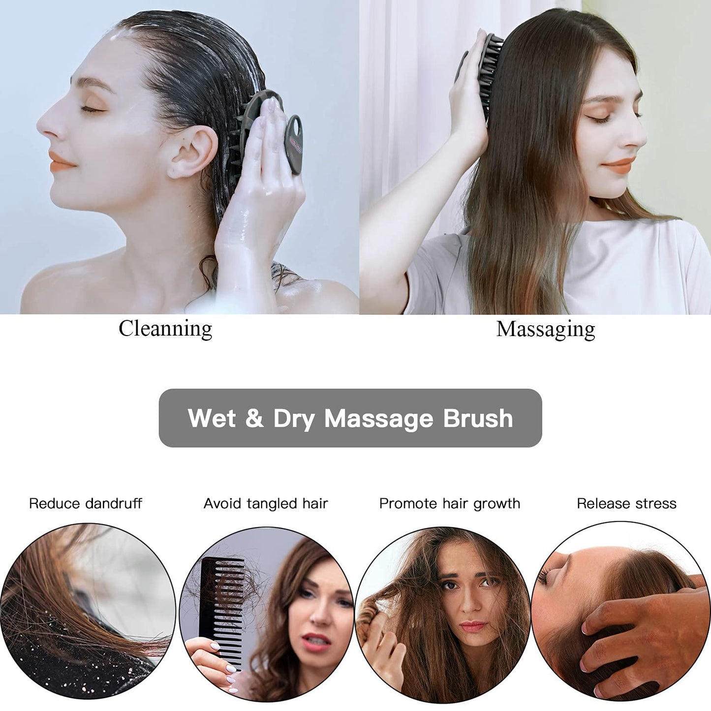 INNERNEED Scalp Care Massager Shampoo Brush, Wet & Dry Manual Head Scrubber Hair Washing, Soft Silicone Bristles, for Hair Growth, Dandruff Removal, Comfortable for All Hair Types (Black)