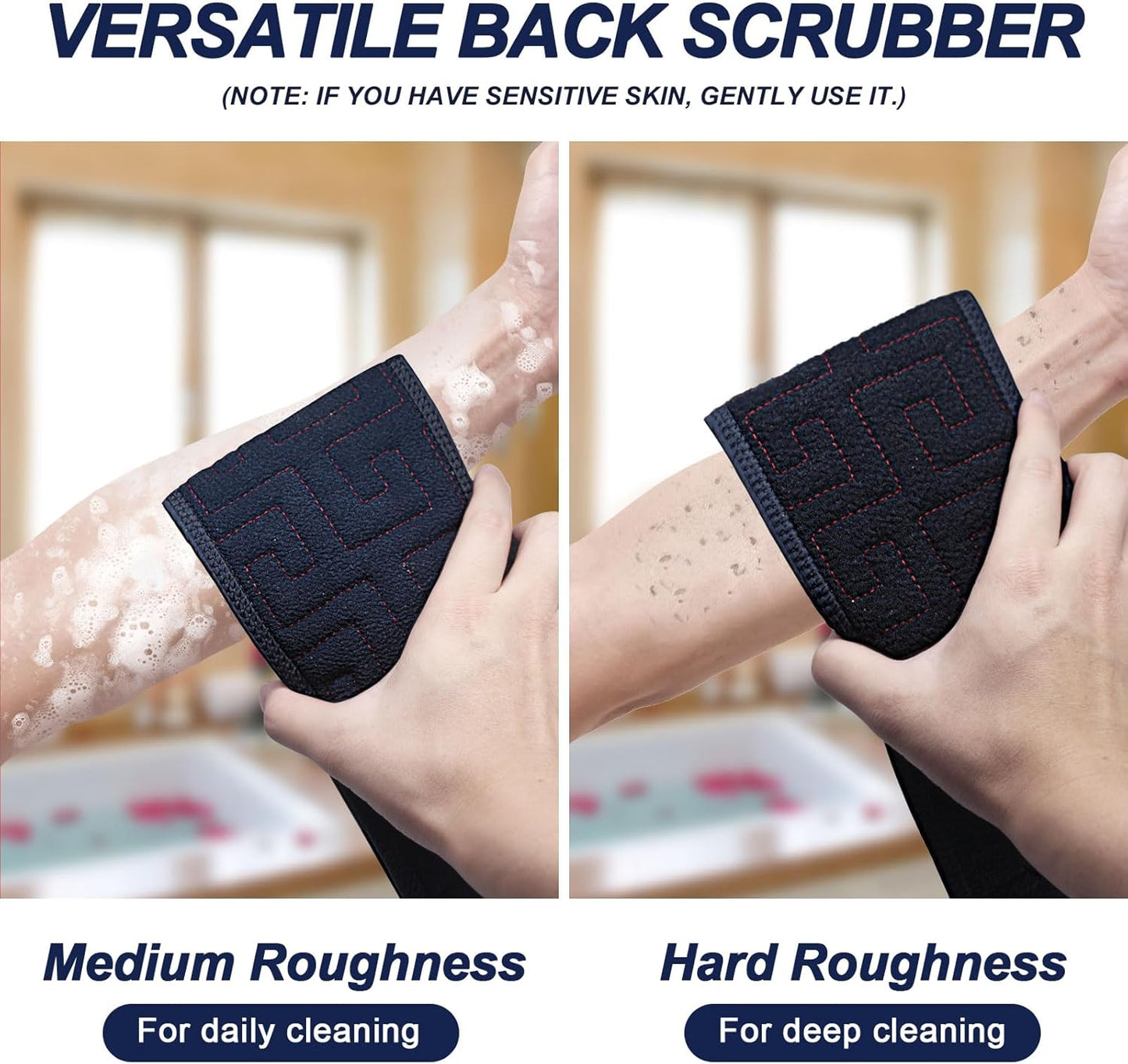 Exfoliating Back Scrubber for Shower, 38 Inches Long Back Exfoliator with Two Handles for Men and Women Acne, Double-Sided Bath Back Washer Body Cleaner to Scrub Your Skin