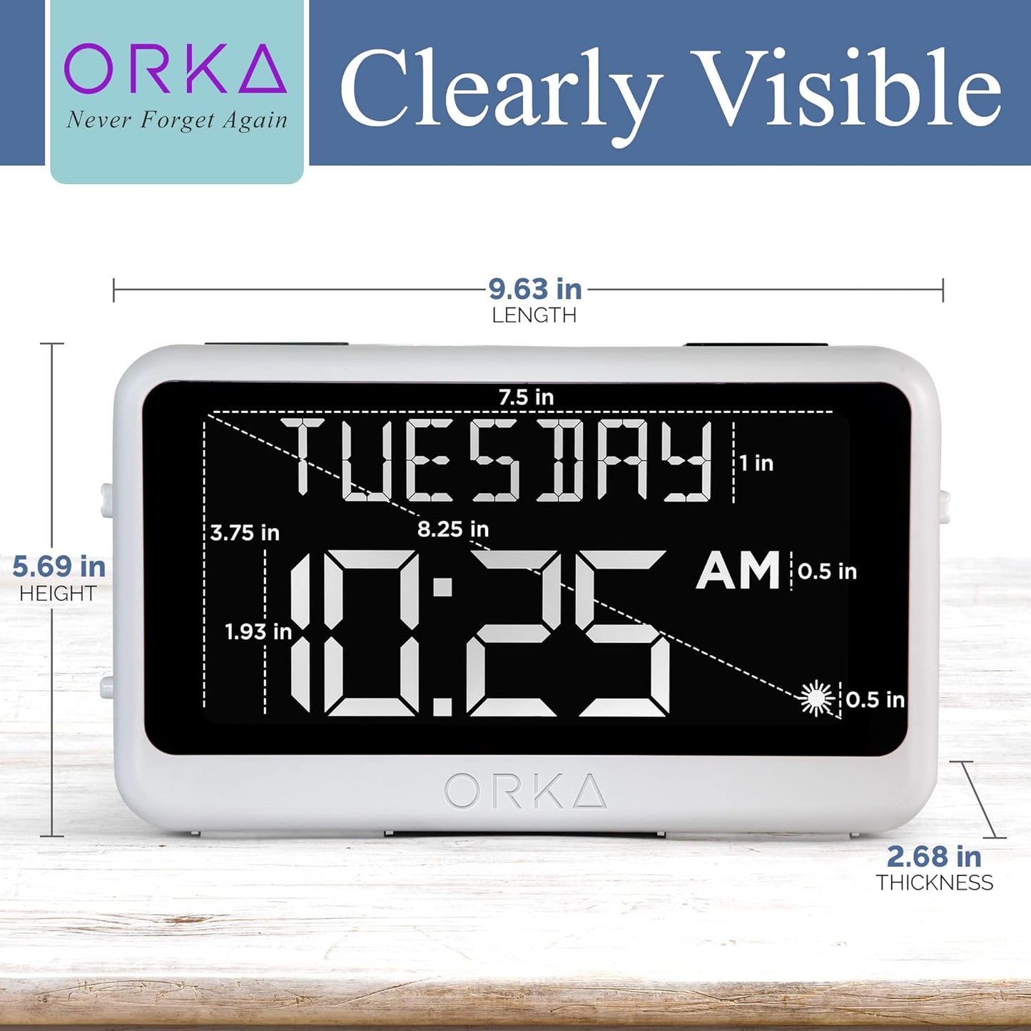 ORKA Talking Clock. Voice Recordable Ex Large Medication Pill Reminder. Talking Alarm Clock for Dementia, Hearing, Visually impaired Seniors-Digital Day Clock with Multiple Customized Alarms White