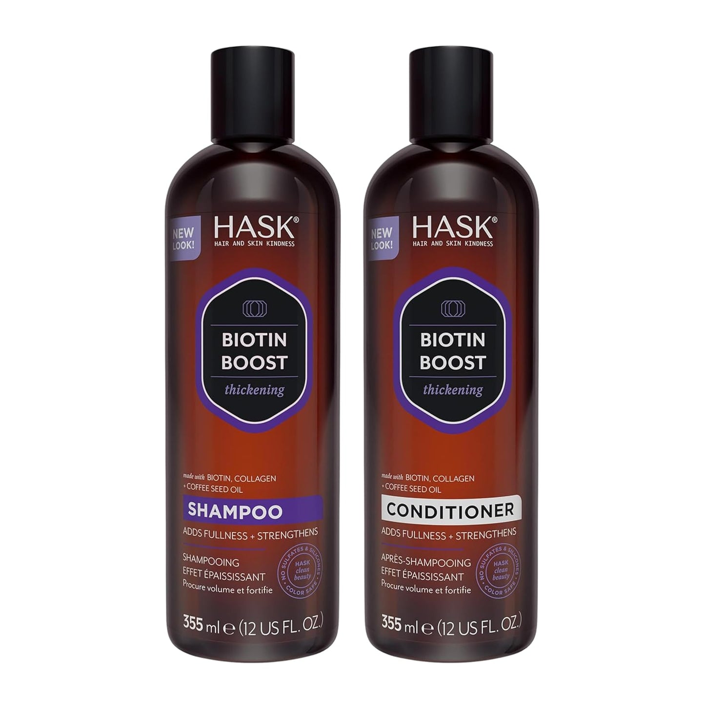 HASK Biotin Boost Thickening Shampoo + Conditioner Set | Adds Fullness, Strengthens, Volumizes, Sulfate-Free, Paraben-Free, Gluten-Free, Color Safe | 12oz each