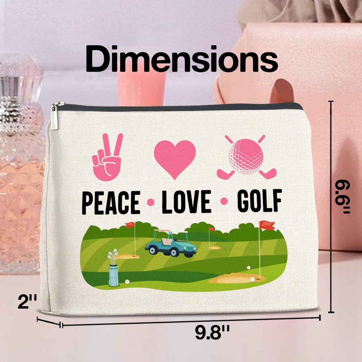 Golf Makeup Bag Gifts for Women Golfer Peace Love Golf Cosmetic Bag Zipper Pouch