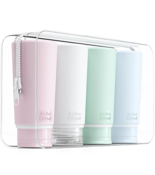 Valourgo Travel Bottles for Toiletries Tsa Approved Travel Size Containers BPA Free Leak Proof Travel Tubes Refillable Liquid Travel Accessories for Cosmetic Shampoo and Lotion Soap for travel, 4Pcs