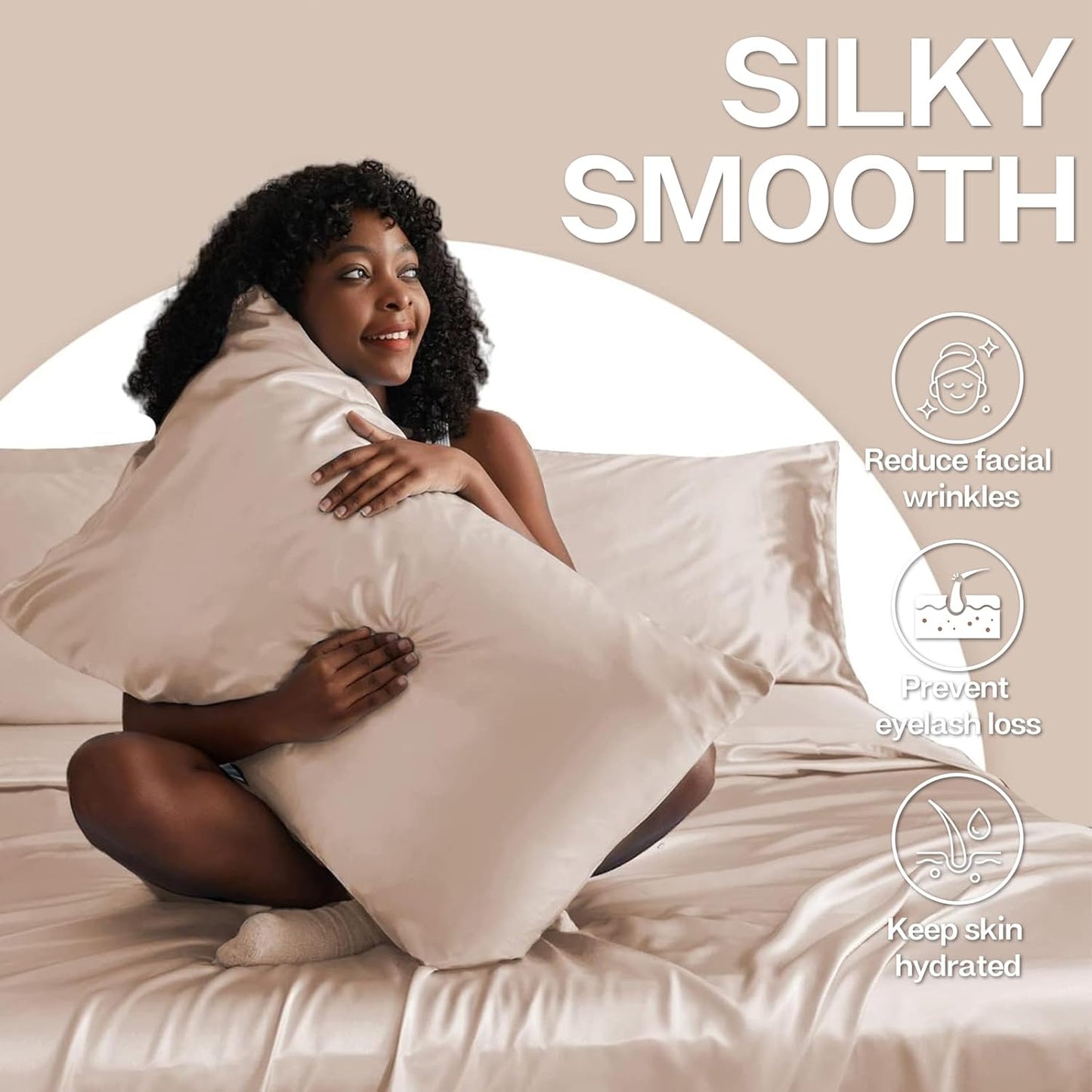 MR&HM Satin Pillowcase for Hair and Skin, Silk Satin Pillowcase 2 Pack, Queen Size Pillow Cases Set of 2, Silky Pillow Cover with Envelope Closure (20x30, Champagne)