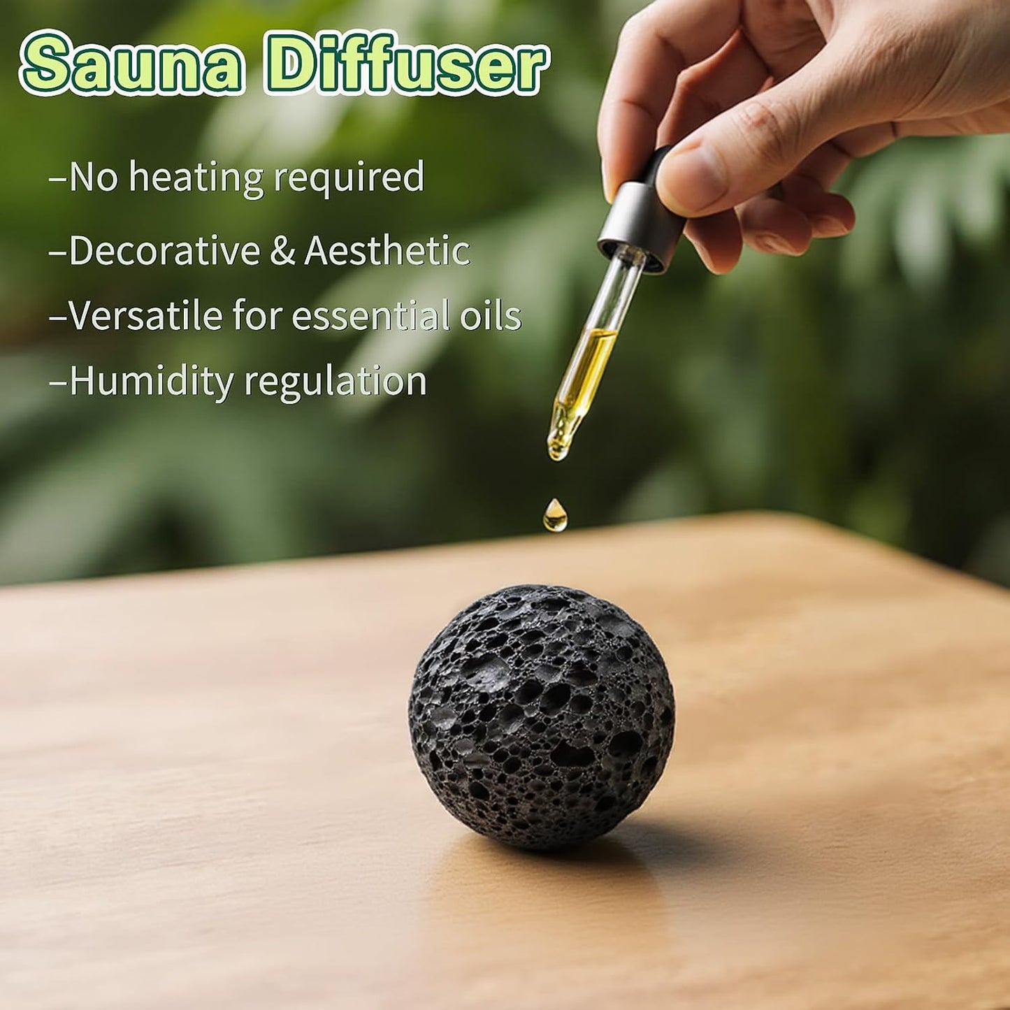3 Pcs Lava Rock Essential Oil Diffusers -1 Spherical Lava Stone Passive Diffuser and 2 Wooden Car Diffusers for Essential Oils, Passive Diffuser for Sauna Room, Home, Office, Bedroom, Bathroom, Car
