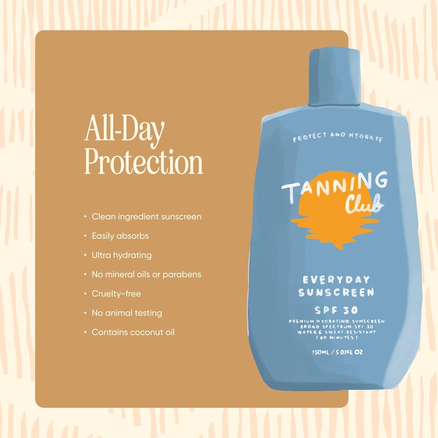 Everyday Sunscreen - SPF 30 Lightweight Sunblock Lotion for Face and Body - Hyaluronic Acid, Aloe, and Coconut Oil - Water and Sweat Resistant (80 Minutes) - 150 ml