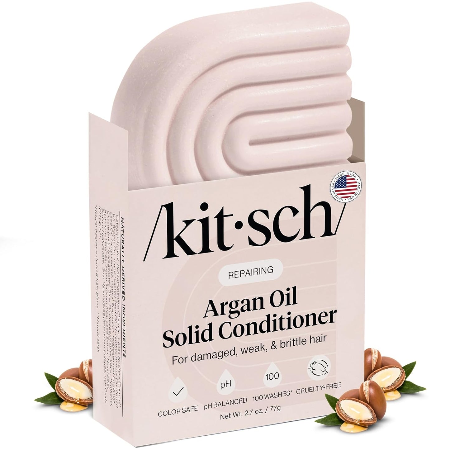 Kitsch Argan Oil Conditioner Bar – Repairing Hair Conditioner for Damaged Hair, Anti-Frizz – Strengthening, Moisturizing Hair Care – Paraben, Silicone & Sulfate-Free – Made in USA - 2.7 oz