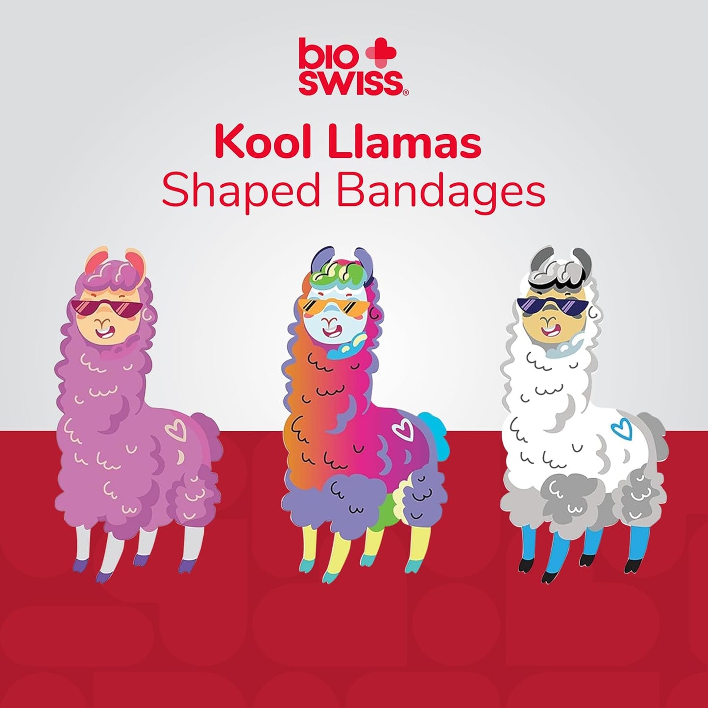 BioSwiss Kids Bandages, Llama Shaped Self Adhesive Bandage Set, Latex Free, Sterile Wound Care, 50 Count