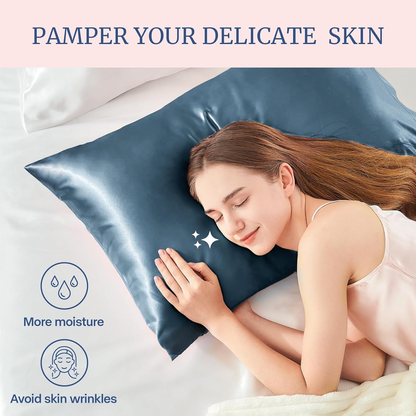 BEDELITE Satin Pillowcase for Hair and Skin, Super Soft and Cooling Similar to Silk Pillow Cases 2 Pack with Envelope Closure, Gift for Women Men(20"x26" Standard Size, Bluesteel)