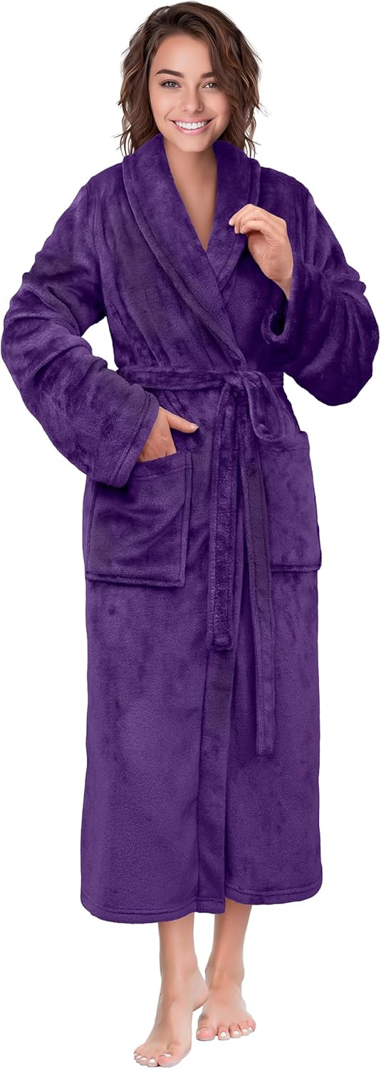 PAVILIA Womens Robe Fleece Plush Soft, Fluffy Fuzzy Cozy Warm Lightweight Bathrobe, Shower Spa House Long Robe for Women