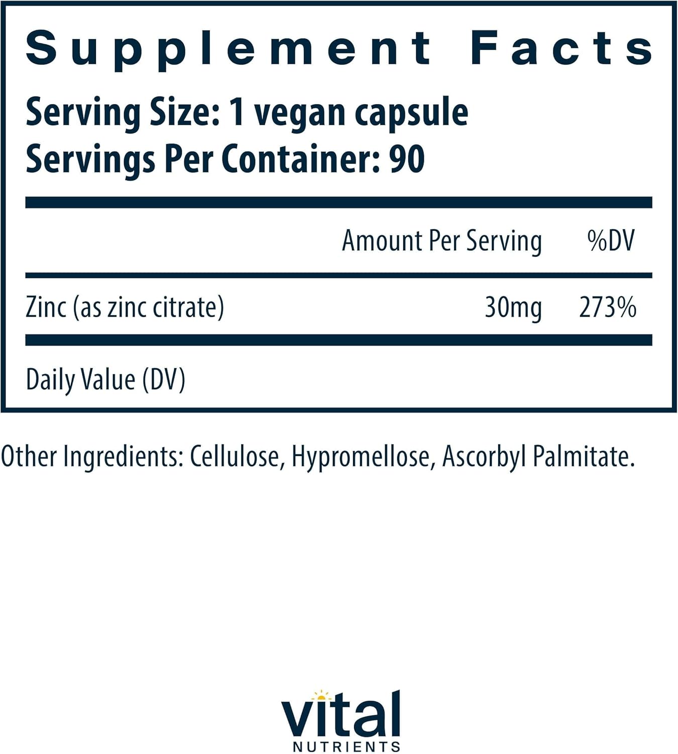 Vital Nutrients Zinc Citrate 30mg | Easily Absorbed Immune Support Supplement* | Vegan Zinc Supplement | Gluten, Dairy, Soy Free | Non-GMO | 30mg | 90 Capsules