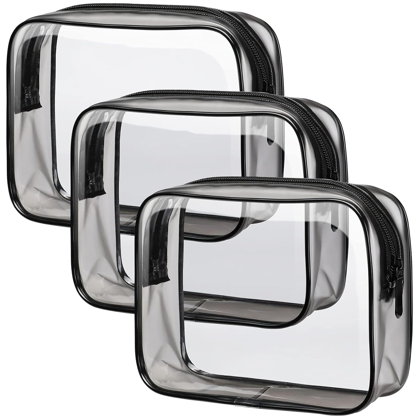 PACKISM Clear Toiletry Bag - 3 Pack TSA Approved Toiletry Bag Quart Size Bag, Travel Makeup Cosmetic Bag for Women, Carry on Airport Airline Compliant Bag, Black