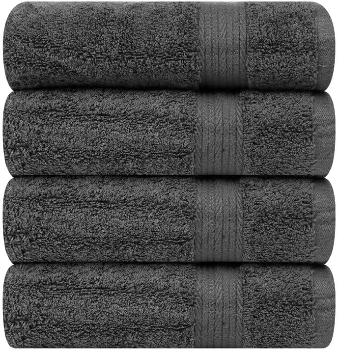 Ample Decor Hand Towel 18 X 28 Inch 600 GSM 100% Cotton, Soft Absorbent - 4 Pcs Gray
