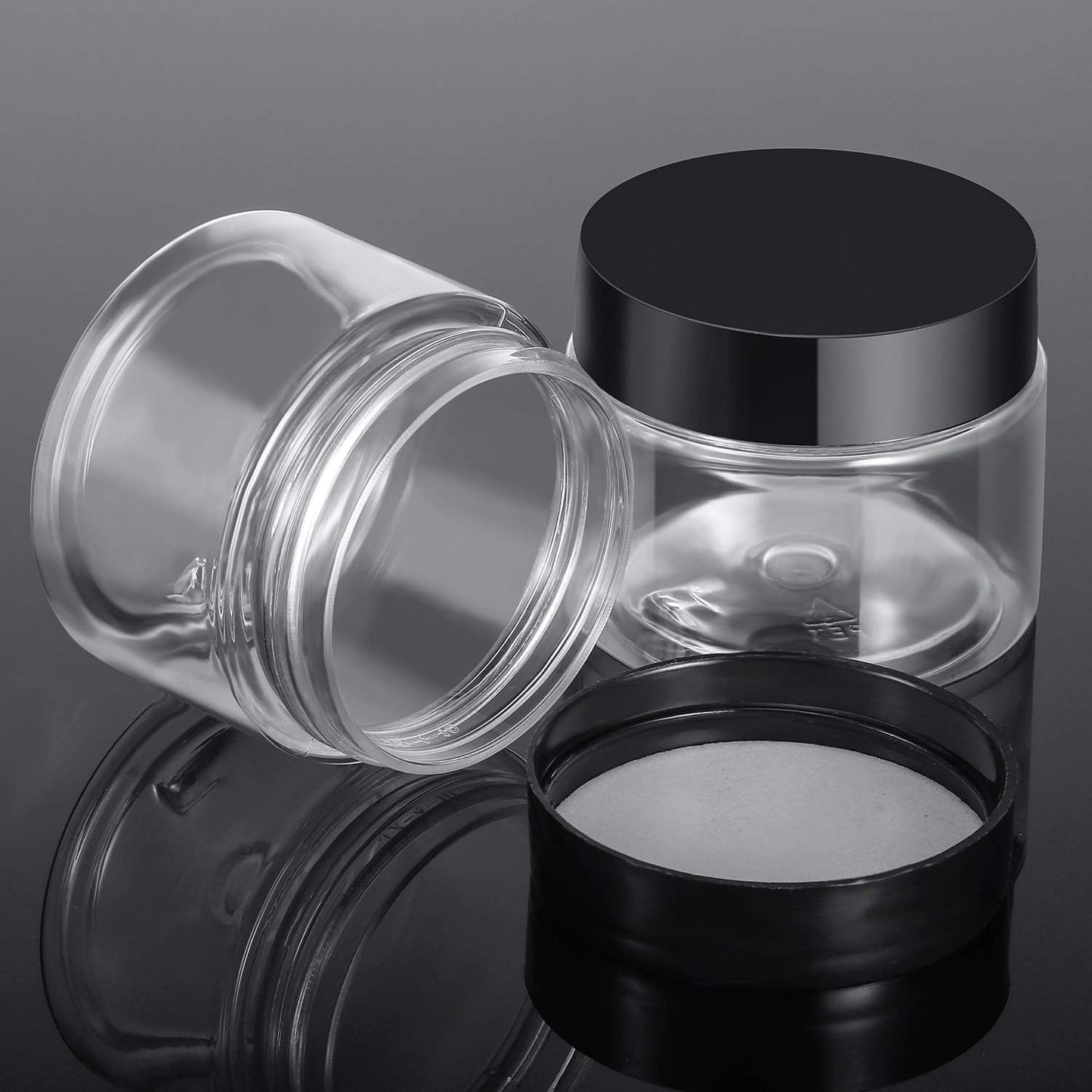 SATINIOR 12 Pack 2 oz Plastic Container Jars with Lids Round Clear Travel Cosmetic Container Slime Jars for Toiletries, Lotion, Cream, Ointments, Makeup, Rhinestone, Samples, Kitchen Storage(Black)