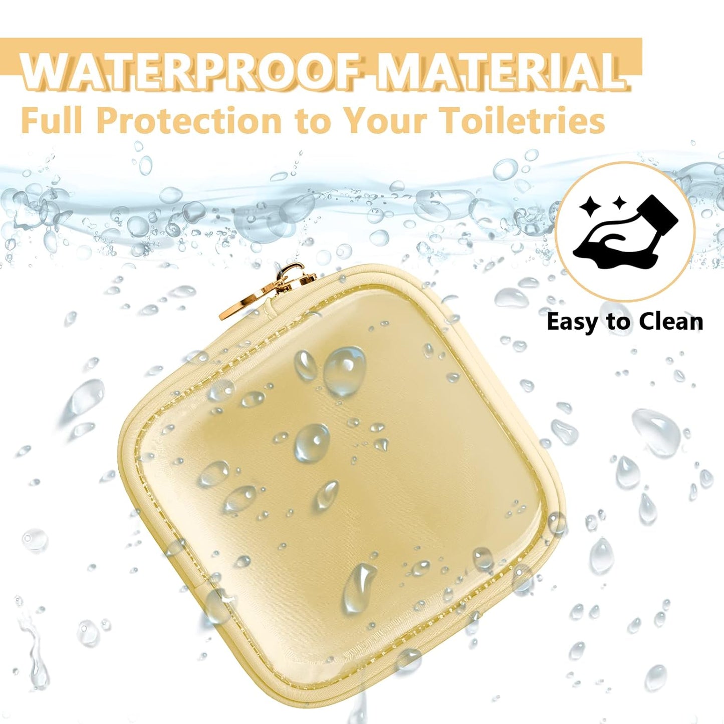 Clear Mini Makeup Bag for Purse, Small Nylon&PVC Cosmetic Bag TSA Approved Toiletry Bag with Zipper, Transparent Travel Bag Coin Purse for Women Men Girls(Beige)