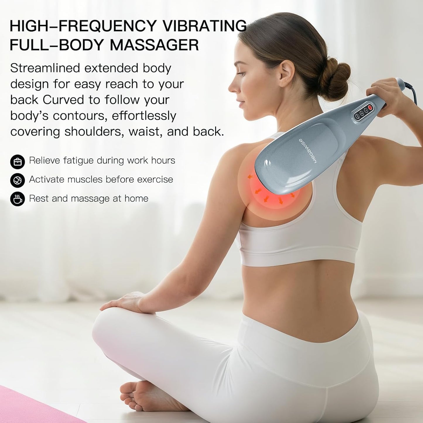 MEGAWISE Handheld Deep Tissue Neck Back Electric Massager for Shoulder, Waist, Leg, 3700 RPM Powerful Motor with 5 +2 Nodes & 5 Speeds, Knotty Muscle, A Little Heavy