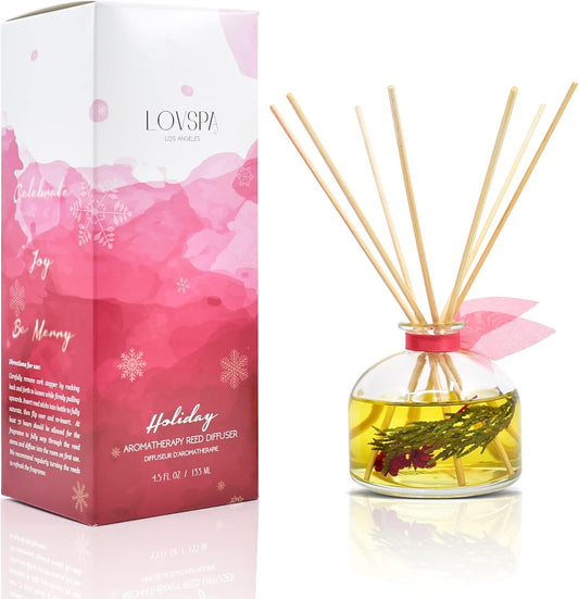 LOVSPA Reed Diffuser Set, Holiday Red Currant & Woods Scented Oil Diffuser with Sticks, Home Fragrance Accessories for Bathroom Shelf Decor, Aroma Diffusers for Home or Office Desk, USA Made
