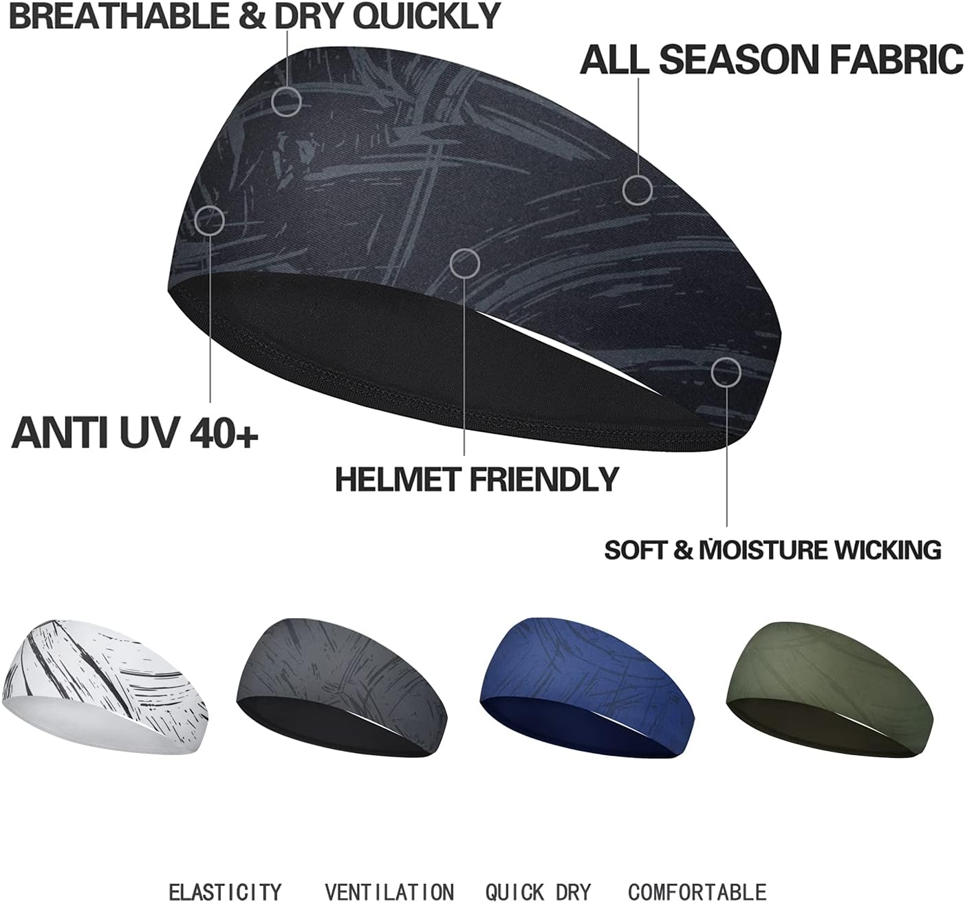 Mens Running Headband,5Pack,Mens Sweatband Sports Headband for Running,Cycling,Basketball,Yoga,Fitness Workout Stretchy Unisex Hairband