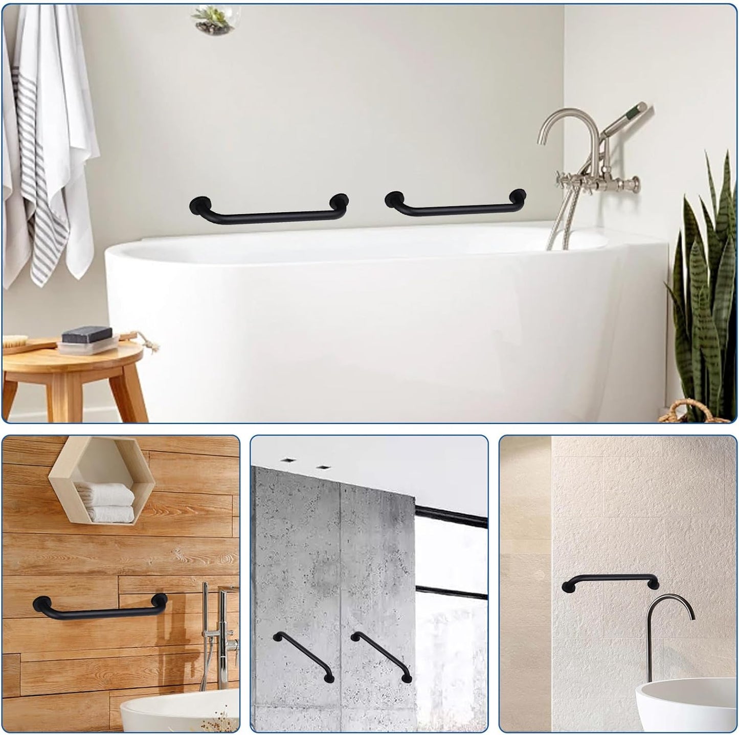 2 Pcs 12 Inch The Black Stainless Steel Handrail Bar Stairway Hand Railing Stairway Hand Bar Steel Outdoor Deck Rail Handle Indoor & Outdoor Matte Black Shower Grab Bar