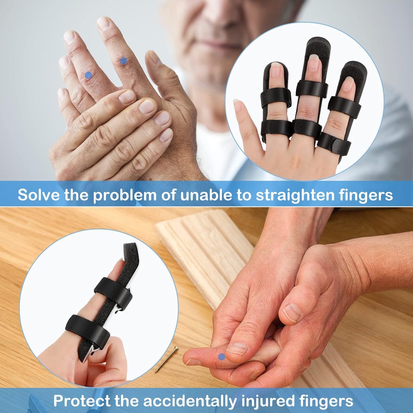 6 Pcs Finger Splint Metal Support Finger Brace Arthritis Knuckle Immobilization with Soft Foam Inner Band and Protective Vent for Adults and Children, 2 Styles, Different Sizes(Black)