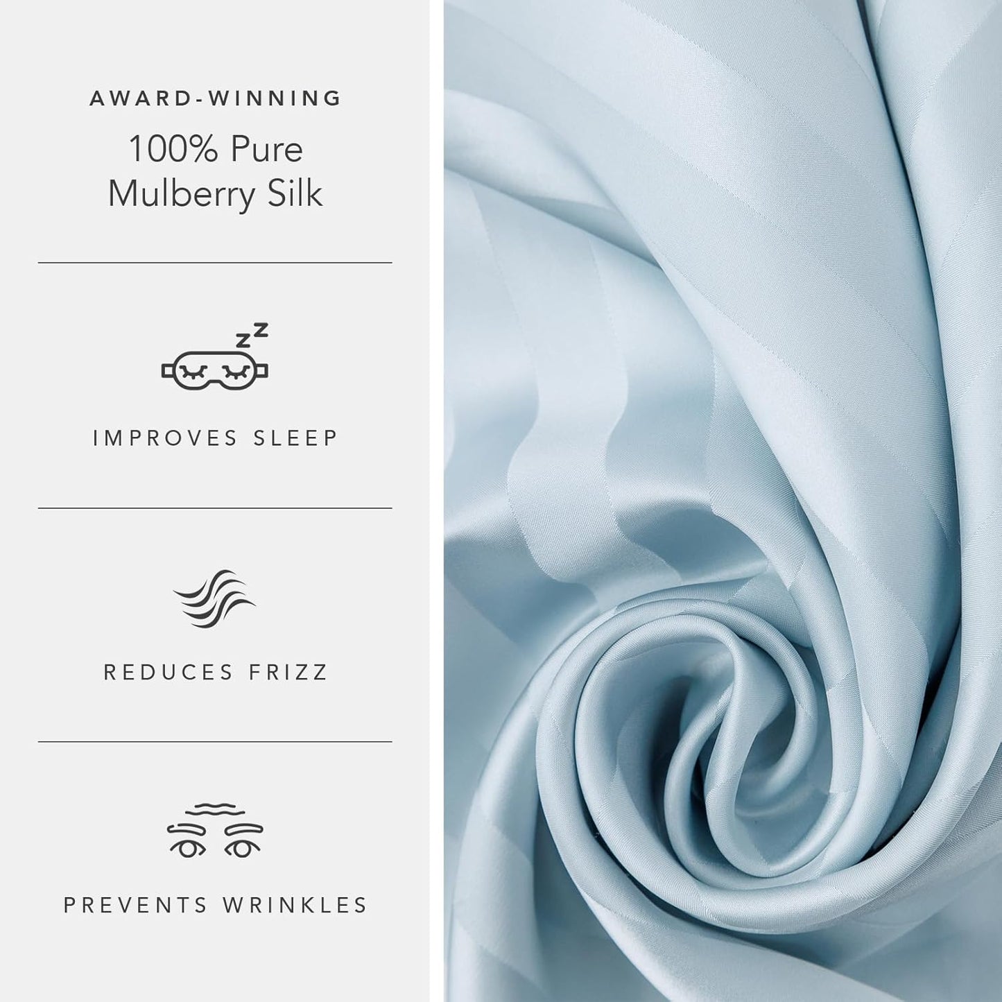 Fishers Finery 30mm 100% Pure Mulberry Silk Pillowcase Set, Quality Tested (Blue Stripe, King, 2 Pack Set)