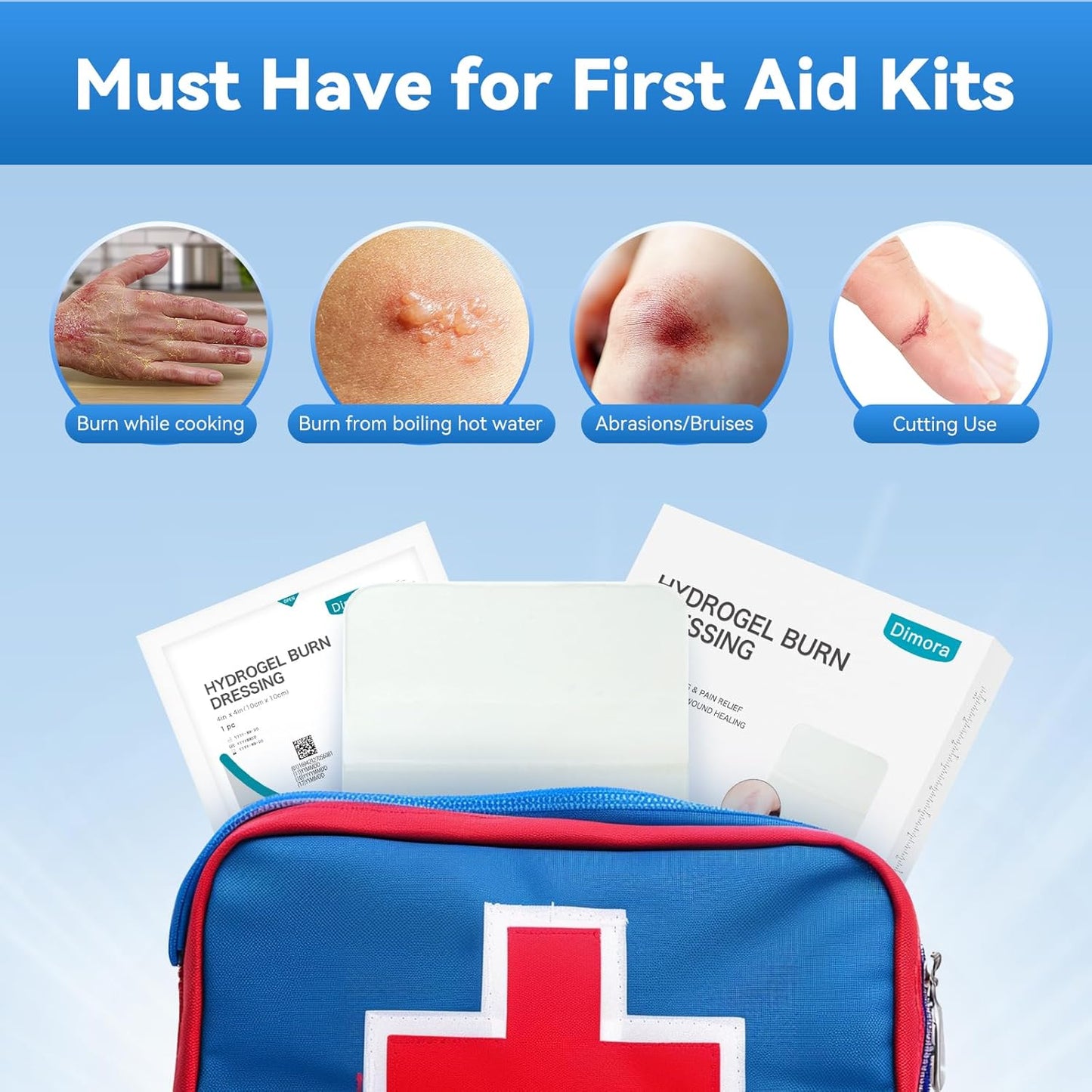 Dimora Hydrogel Burn Dressing 4" x 4" - Burn and Wound Dressing Instant Cooling Relief for Minor Burns & Wounds, Soothing Moist Burn Pads for 1st-2nd Degree Burns, Cuts, Abrasions(10 Count)