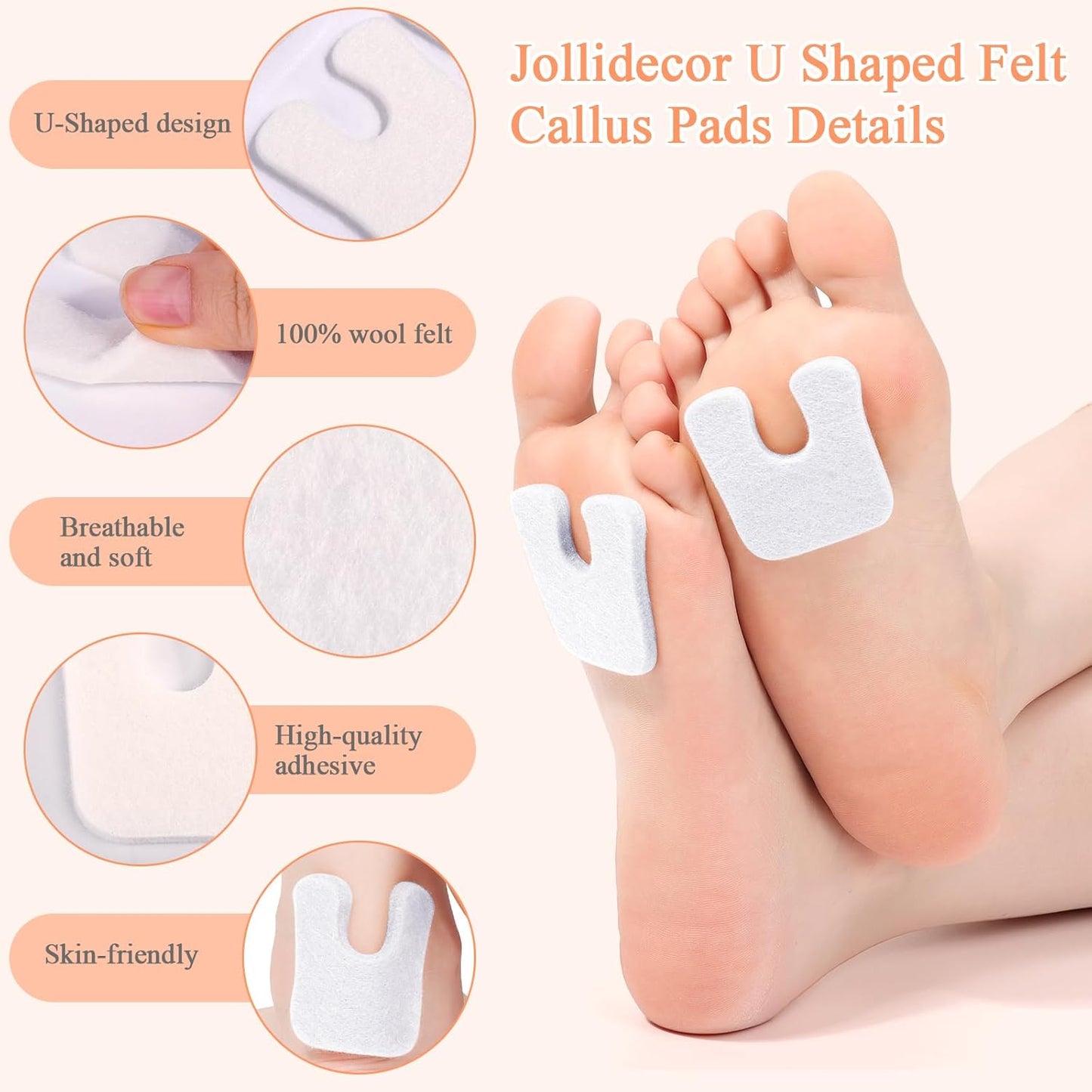 72 Pcs Callus Pads for Feet Soft Felt Callus Cushions for Bottom of Foot U Shape Metatarsal Pads Pain Relief Adhesive Coin Pads Keep Protecting Calluses from Rubbing on Shoes for Women Men Heel Pads