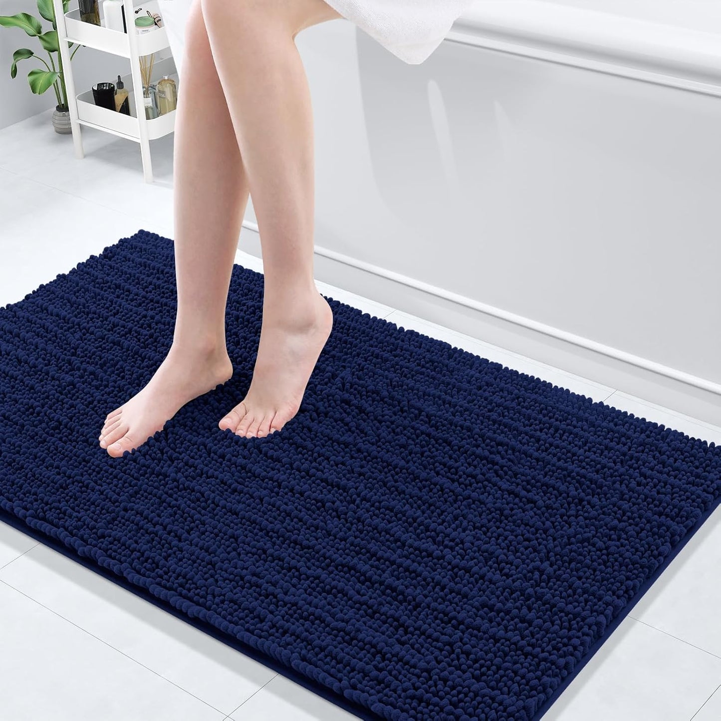 Arotive Luxury Chenille Bathroom Rug Mat, Extra Soft Thick Absorbent Shaggy Bath Rugs, Non-Slip Machine Wash Dry, Plush Bath Mats for Bathroom, Shower and Tub, 47x24, Navy